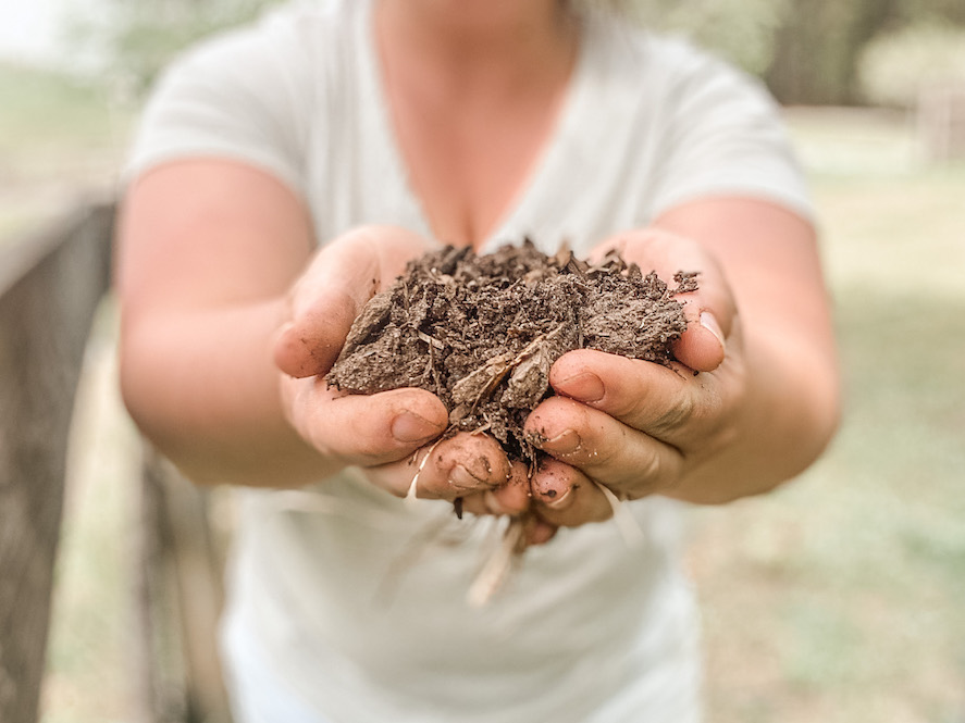 a woman's hands holding out fresh compost